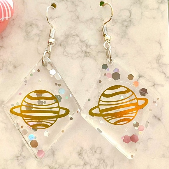 Planet Acrylic Dangle Earrings - Picture 1 of 6